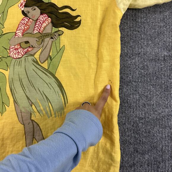 Tommy Bahama Shirt Mens Large Yellow 100% Linen Hawaiian Hula Ukulele Aloha - Picture 8 of 12